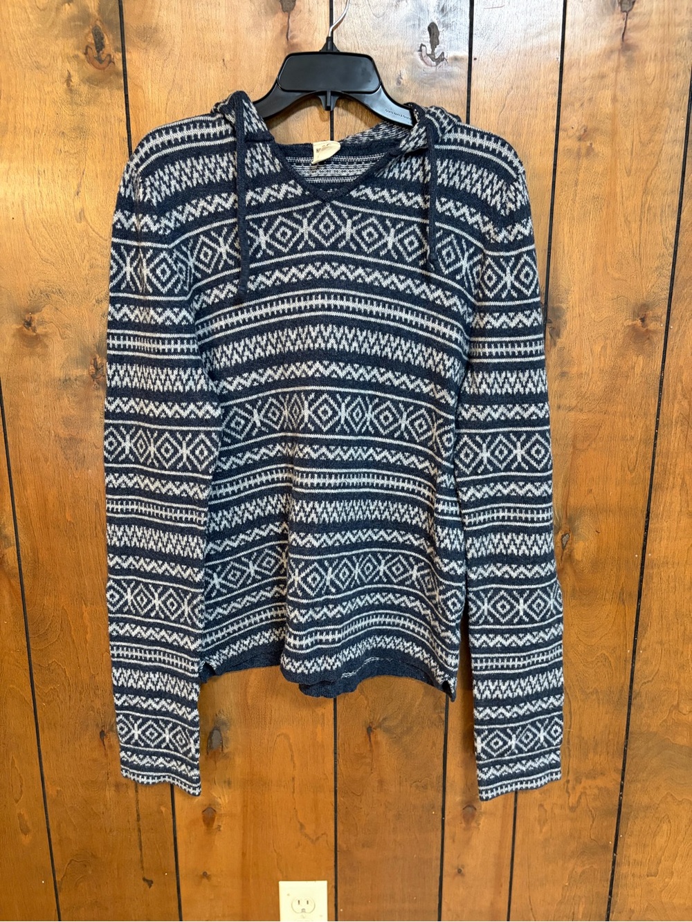 Hollister Navy & Cream Patterned Hooded Sweater